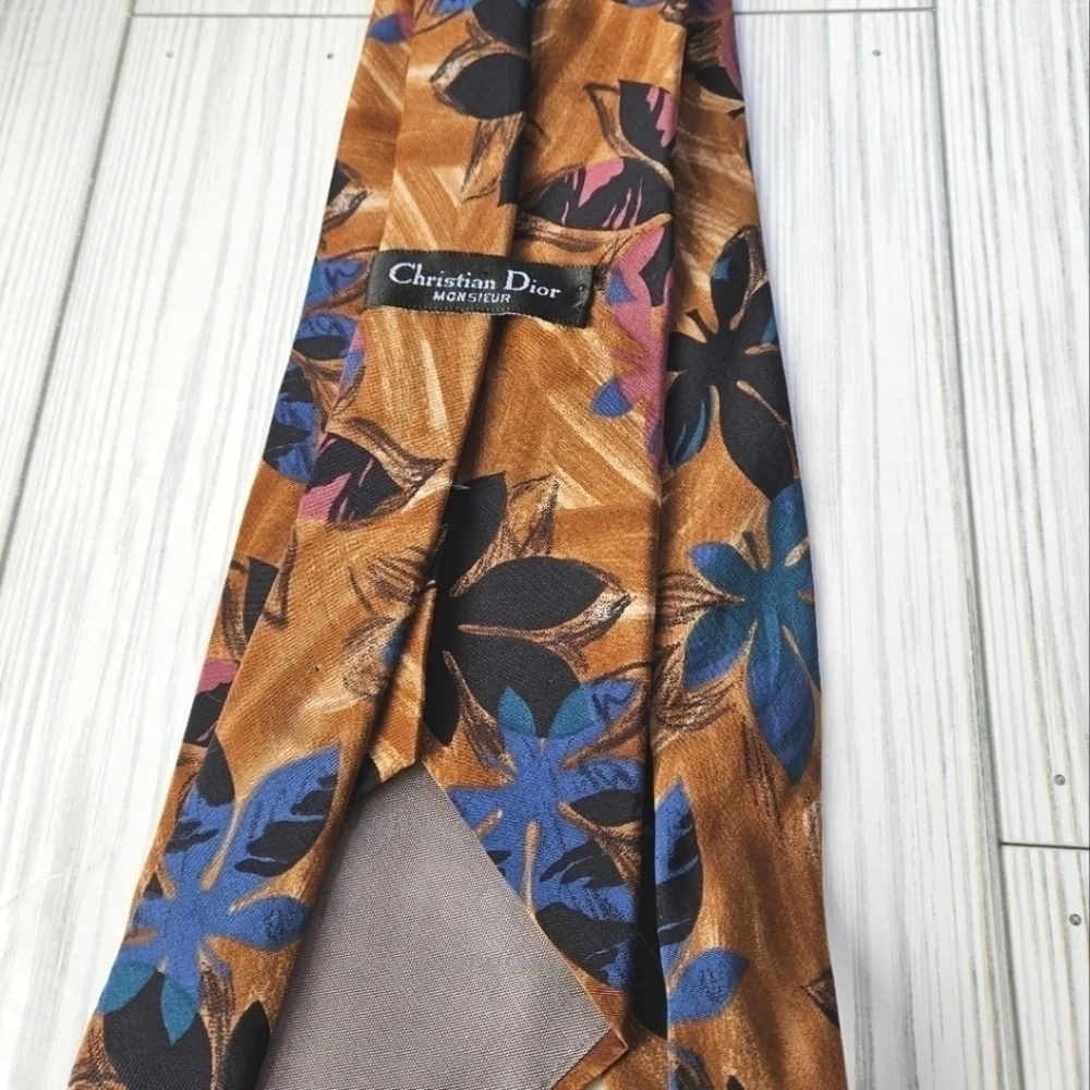 Christian Dior Brown Multi Abstract Floral Wide Necktie